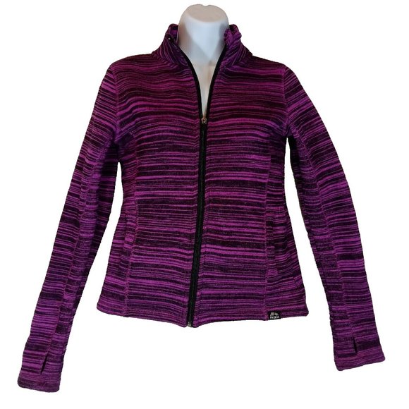 Reebok Jackets & Blazers - Reebok RBK Jacket Womens Large 14-16 Black Pink Stripe Zip-Up Sweater Jacket